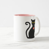 Schattigee zwarte kat en roze hart tweekleurige koffiemok (Voorkant rechts)