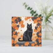Schattigee Zwarte Kat en Vallende Herfstbladeren Kaart (Staand voorkant)