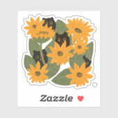 Schattigee zwarte kat en zonnebloem illustratie sticker (Vel)