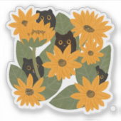 Schattigee zwarte kat en zonnebloem illustratie sticker (Voorkant)
