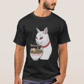 Schattigee Zwarte Kat Eten Ramen Japans Esthetisch T-shirt (Voorkant)