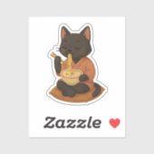 Schattigee Zwarte Kat Eten Ramen Sticker (Vel)