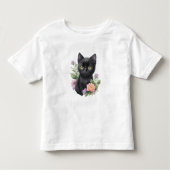 Schattigee zwarte kat floraal grillig kinder shirts (Voorkant)