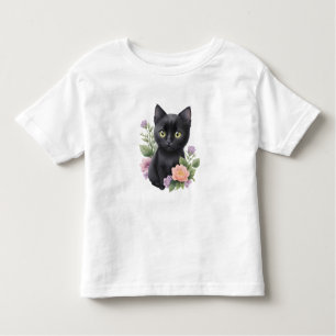 Schattigee zwarte kat floraal grillig kinder shirts