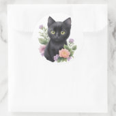 Schattigee zwarte kat floraal grillig ronde sticker (Tas)