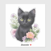 Schattigee zwarte kat floraal grillig sticker (Vel)
