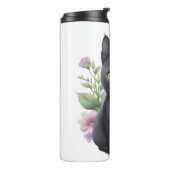 Schattigee zwarte kat floraal grillig thermosbeker (Gedraaid links)