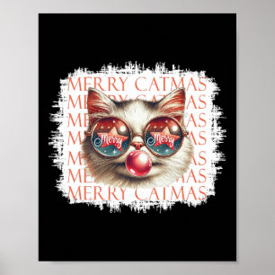 Schattigee Zwarte Kat Funny Meowy Kerstlicht Xmas  Poster