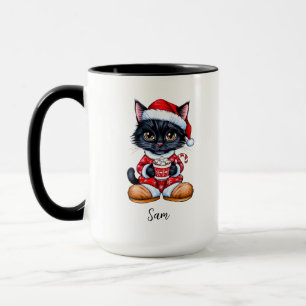 Schattigee zwarte kat gepersonaliseerde kerst Mok