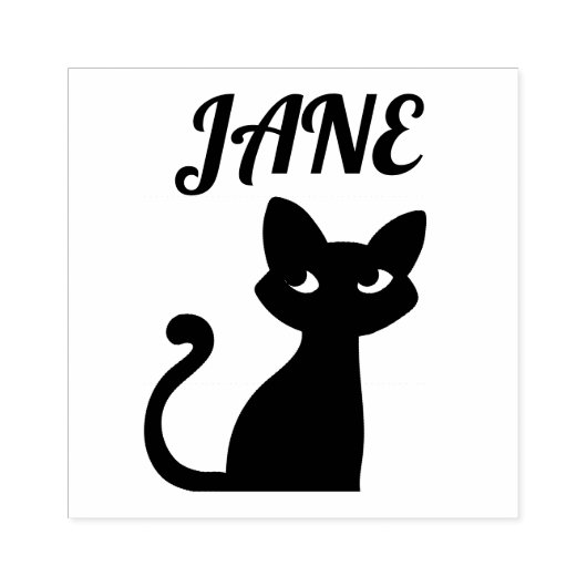 SCHATTIGEE ZWARTE KAT GEPERSONALISEERDE NAAM RUBBE RUBBERSTEMPEL (Afrduk)