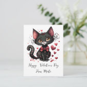 Schattigee zwarte kat gepersonaliseerde valentijn feestdagenkaart (Staand voorkant)
