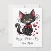 Schattigee zwarte kat gepersonaliseerde valentijn feestdagenkaart (Voorkant)