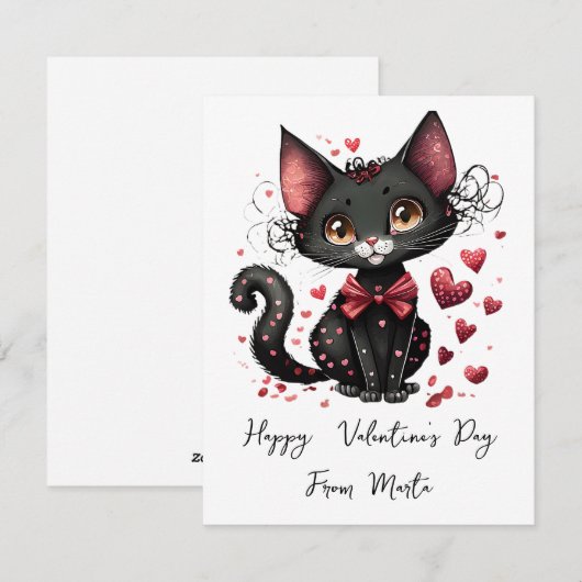 Schattigee zwarte kat gepersonaliseerde valentijn feestdagenkaart (Voorkant / Achterkant)