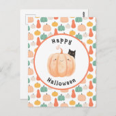 Schattigee zwarte kat gluren over een pompoen Hall Briefkaart (Voorkant / Achterkant)