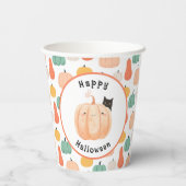 Schattigee zwarte kat gluren over een pompoen Hall Papieren Bekers (Achterkant)