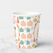 Schattigee zwarte kat gluren over een pompoen Hall Papieren Bekers (Rechts)