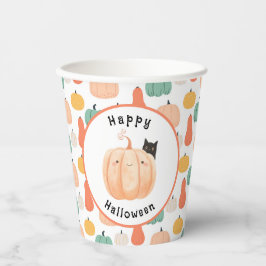 Schattigee zwarte kat gluren over een pompoen Hall Papieren Bekers