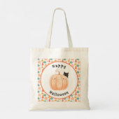 Schattigee zwarte kat gluren over een pompoen Hall Tote Bag (Achterkant)