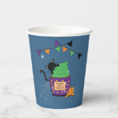 Schattigee zwarte kat Halloween Blue Paper Cup Papieren Bekers (Achterkant)