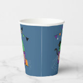Schattigee zwarte kat Halloween Blue Paper Cup Papieren Bekers (Rechts)