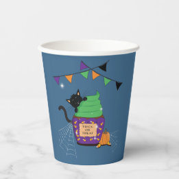 Schattigee zwarte kat Halloween Blue Paper Cup Papieren Bekers