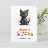 Schattigee zwarte kat Halloween Kaart (Staand voorkant)
