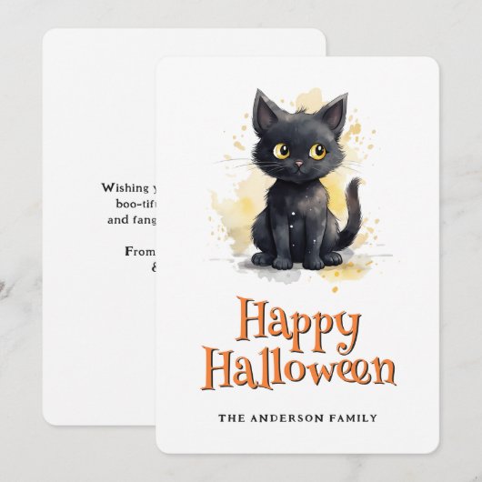 Schattigee zwarte kat Halloween Kaart (Voorkant / Achterkant)