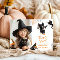 Schattigee zwarte kat Halloween party foto bedankt