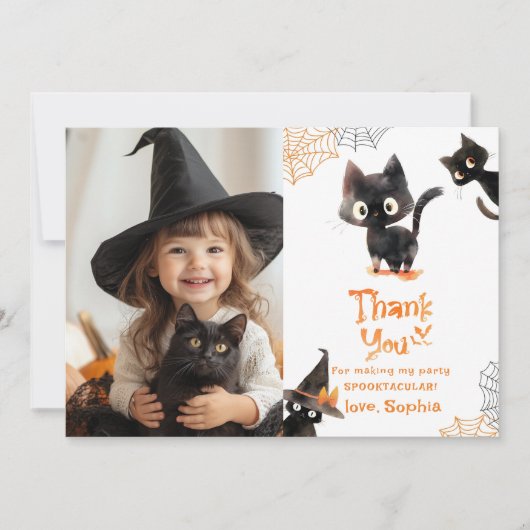 Schattigee zwarte kat Halloween party foto bedankt Kaart (Voorkant)