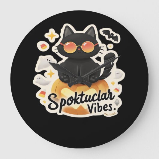 Schattigee zwarte kat Halloween pompoen oversized  Grote Klok (Voorkant)