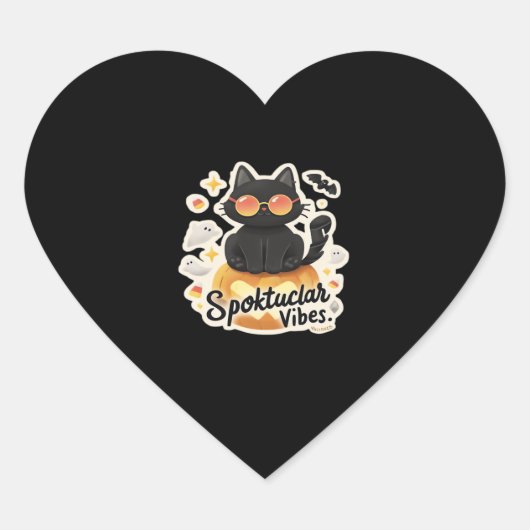 Schattigee zwarte kat Halloween pompoen oversized Hart Sticker (Voorkant)