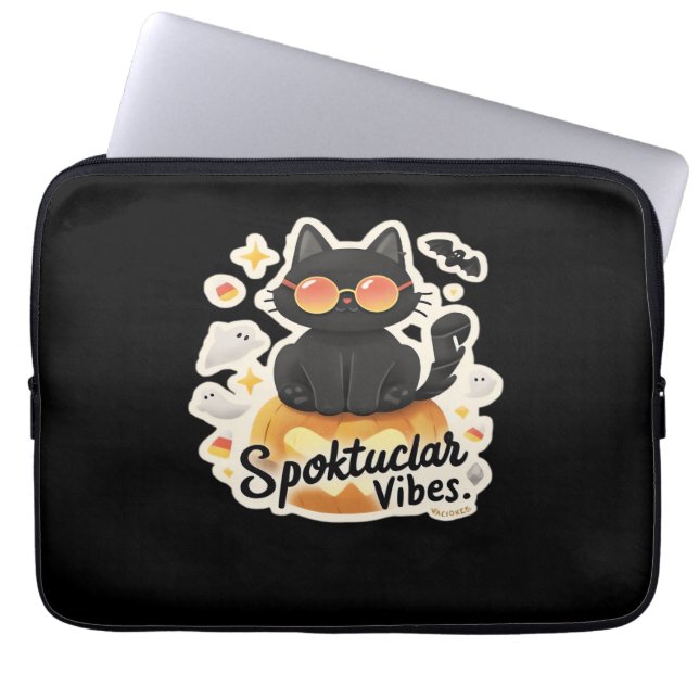 Schattigee zwarte kat Halloween pompoen oversized  Laptop Sleeve (Voorkant)