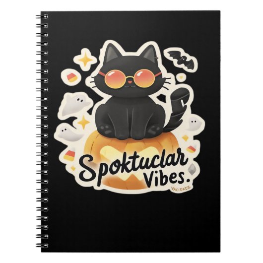 Schattigee zwarte kat Halloween pompoen oversized  Notitieboek (Voorkant)