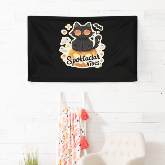 Schattigee zwarte kat Halloween pompoen oversized  Spandoek (Insitu)