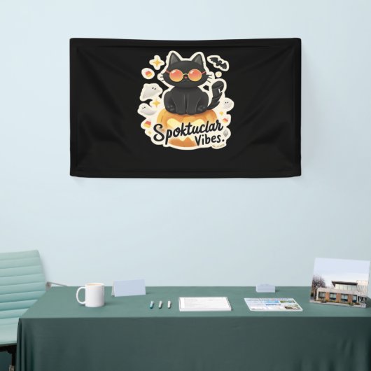 Schattigee zwarte kat Halloween pompoen oversized  Spandoek (Beurs)