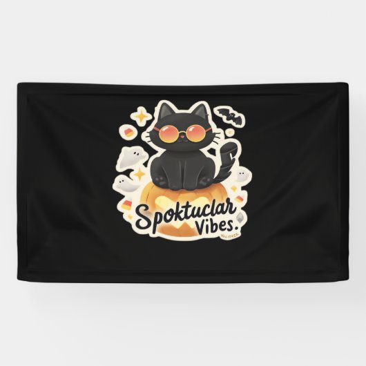 Schattigee zwarte kat Halloween pompoen oversized Spandoek (Horizontaal)
