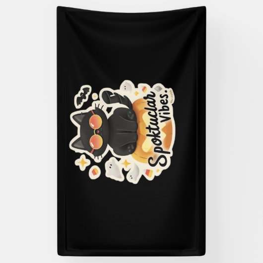 Schattigee zwarte kat Halloween pompoen oversized  Spandoek (Verticaal)