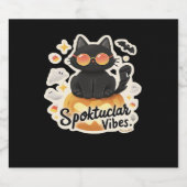 Schattigee zwarte kat Halloween pompoen oversized Sparkling Wijnetiket (Enkel label)