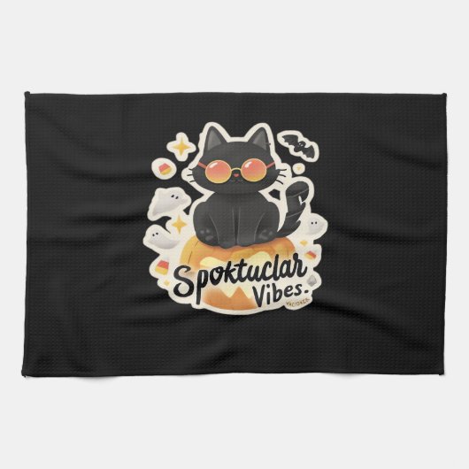 Schattigee zwarte kat Halloween pompoen oversized  Theedoek (Horizontaal)