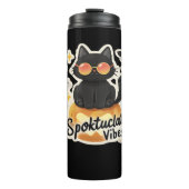 Schattigee zwarte kat Halloween pompoen oversized Thermosbeker (Voorkant)