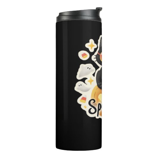 Schattigee zwarte kat Halloween pompoen oversized Thermosbeker (Gedraaid links)