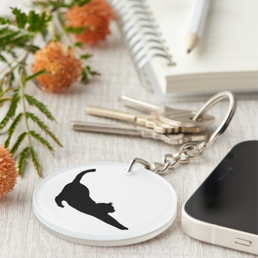 Schattigee zwarte kat Halloween Sleutelhanger (Voorkant Rechts)