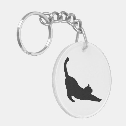 Schattigee zwarte kat Halloween Sleutelhanger (Voorkant Links)