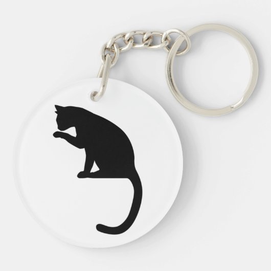 Schattigee zwarte kat Halloween Sleutelhanger (Achterkant)