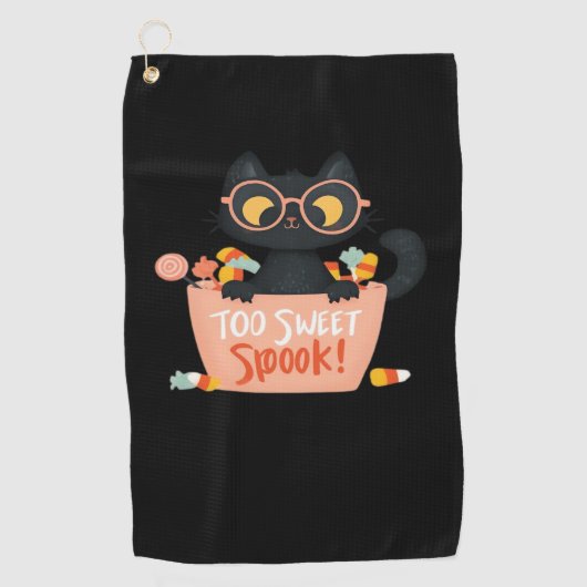 Schattigee Zwarte Kat Halloween Snoep Te Sweet Spo Golfhanddoek (Voorkant)