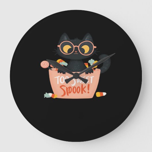 Schattigee Zwarte Kat Halloween Snoep Te Sweet Spo Grote Klok (Voorkant)