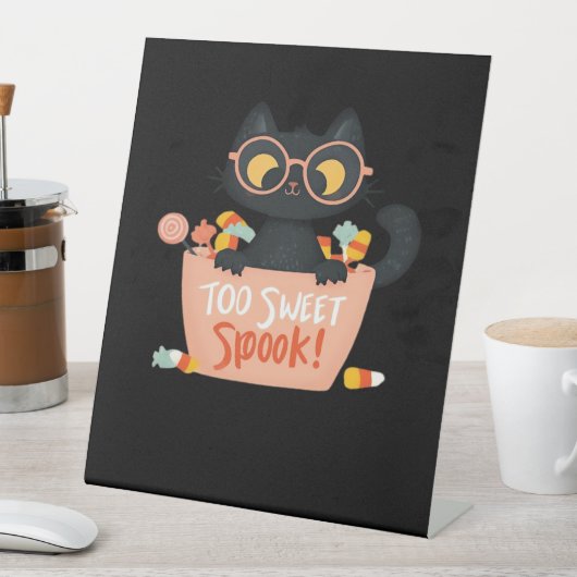 Schattigee Zwarte Kat Halloween Snoep Te Sweet Spo Reclamebord Met Voetstuk (Insitu)