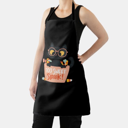 Schattigee Zwarte Kat Halloween Snoep Te Sweet Spo Schort (Insitu)