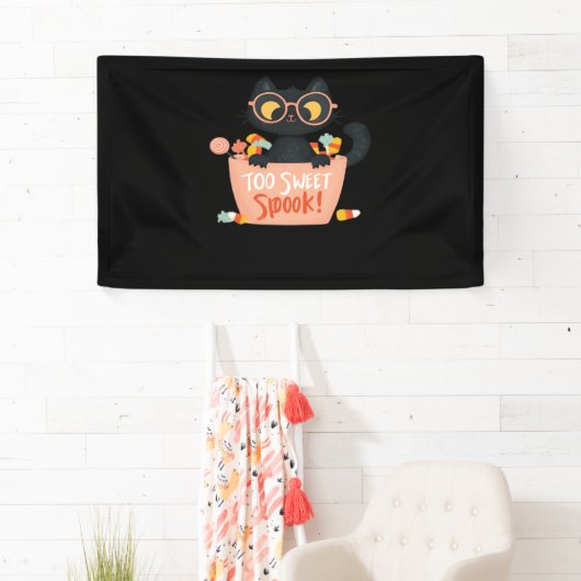 Schattigee Zwarte Kat Halloween Snoep Te Sweet Spo Spandoek (Insitu)