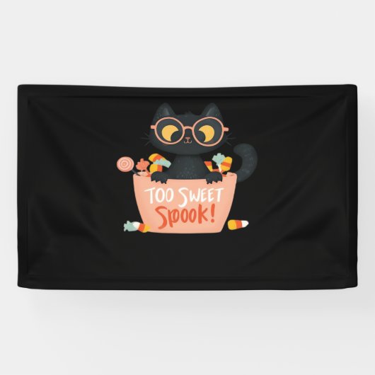 Schattigee Zwarte Kat Halloween Snoep Te Sweet Spo Spandoek (Horizontaal)